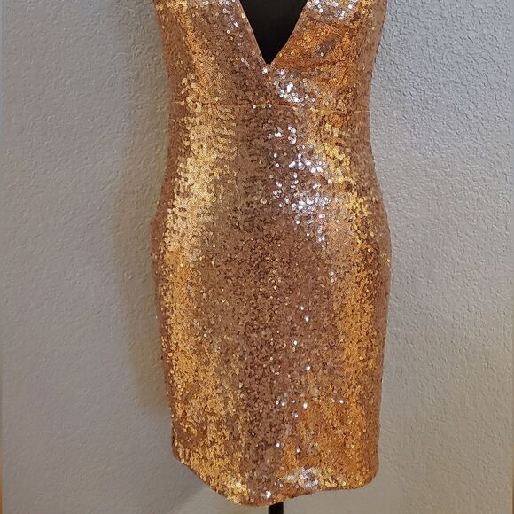 Hello Molly Glitter Gypsy Mini Dress Bronze Sequin Party Dress – Women’s - Picture 4 of 16